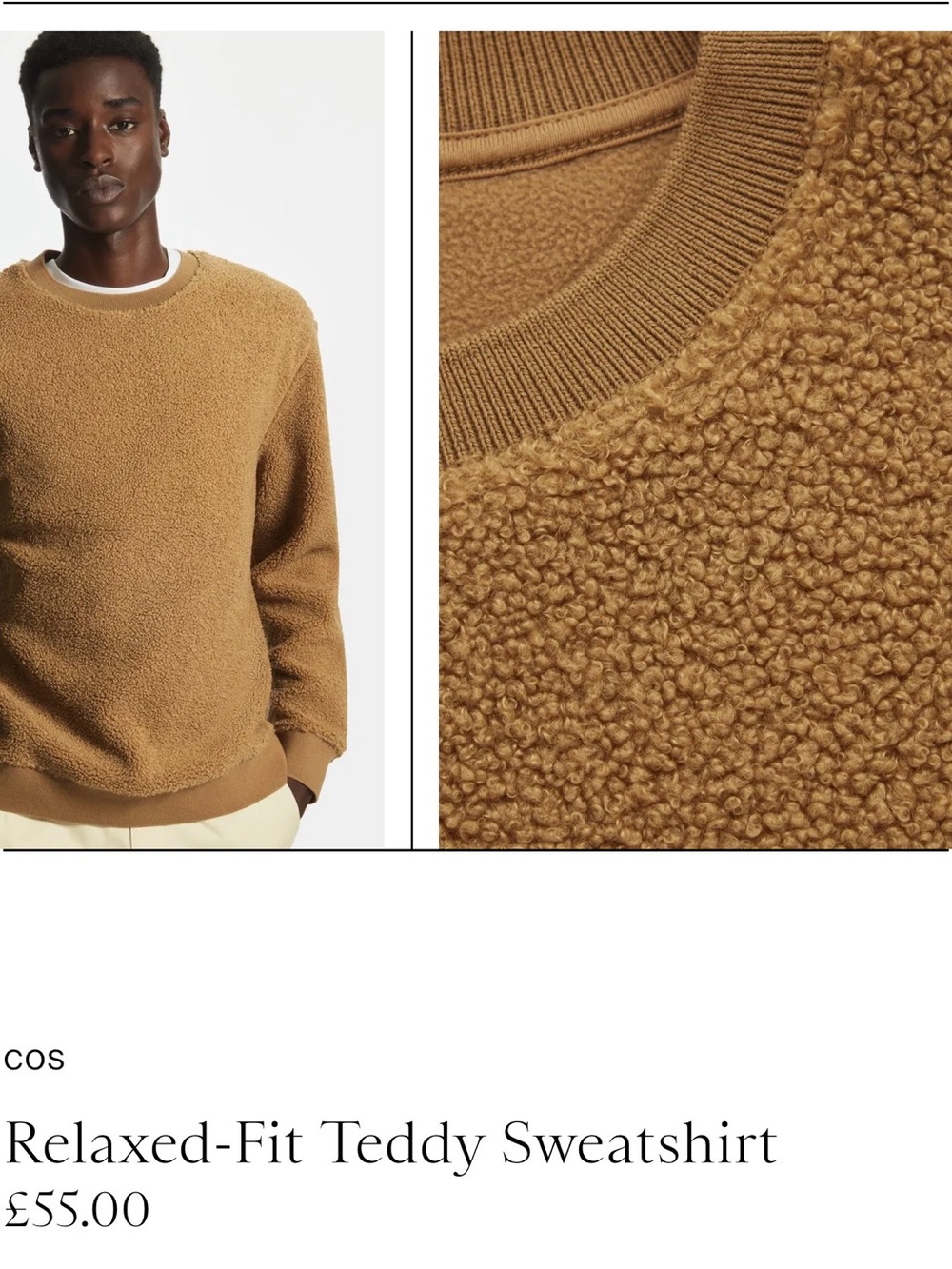 COS Teddy Crewneck Sweatshirt in Camel Brown